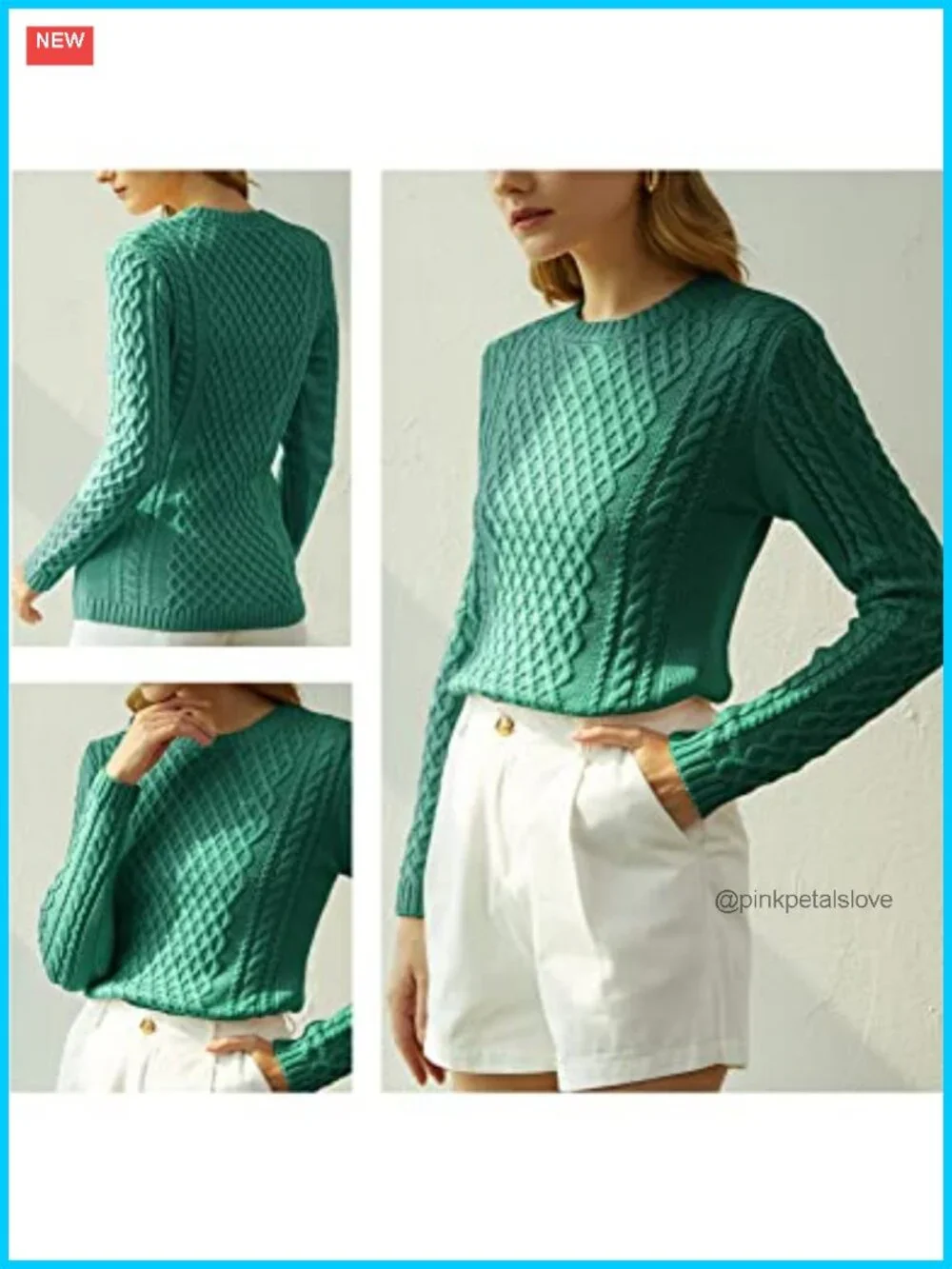 Women Crew Neck Cable Knit Long Sleeve Pullover Sweater Jumper